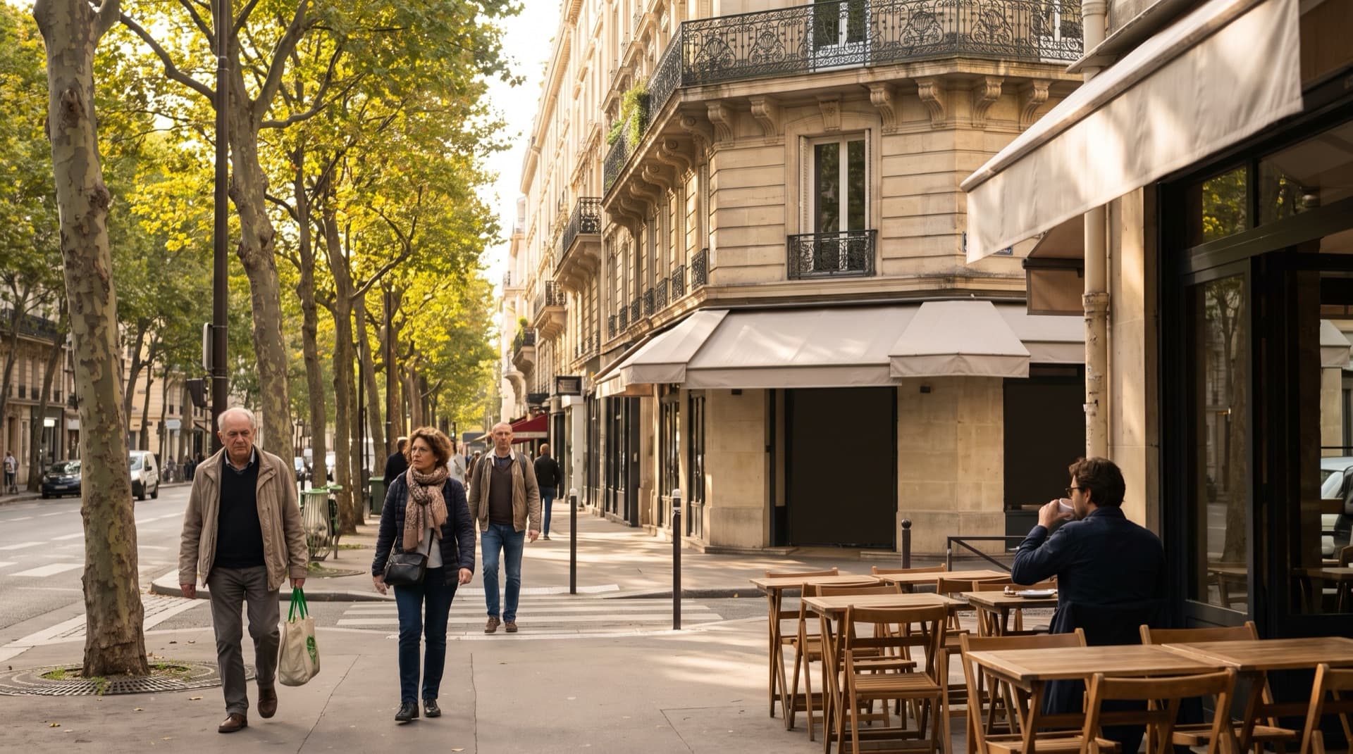 Une rue parisienne haussmannienne au petit matin